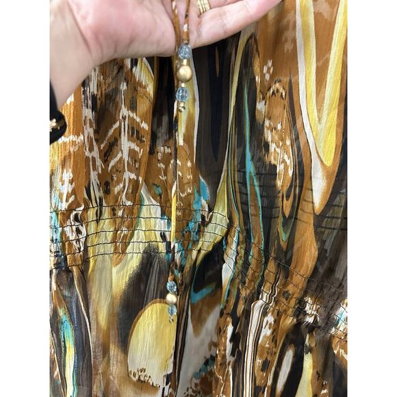 Vintage Peter Nygard Womens Sz 16 Brown Silk Abstract Peacock Skirt & Blouse Set - Picture 8 of 16